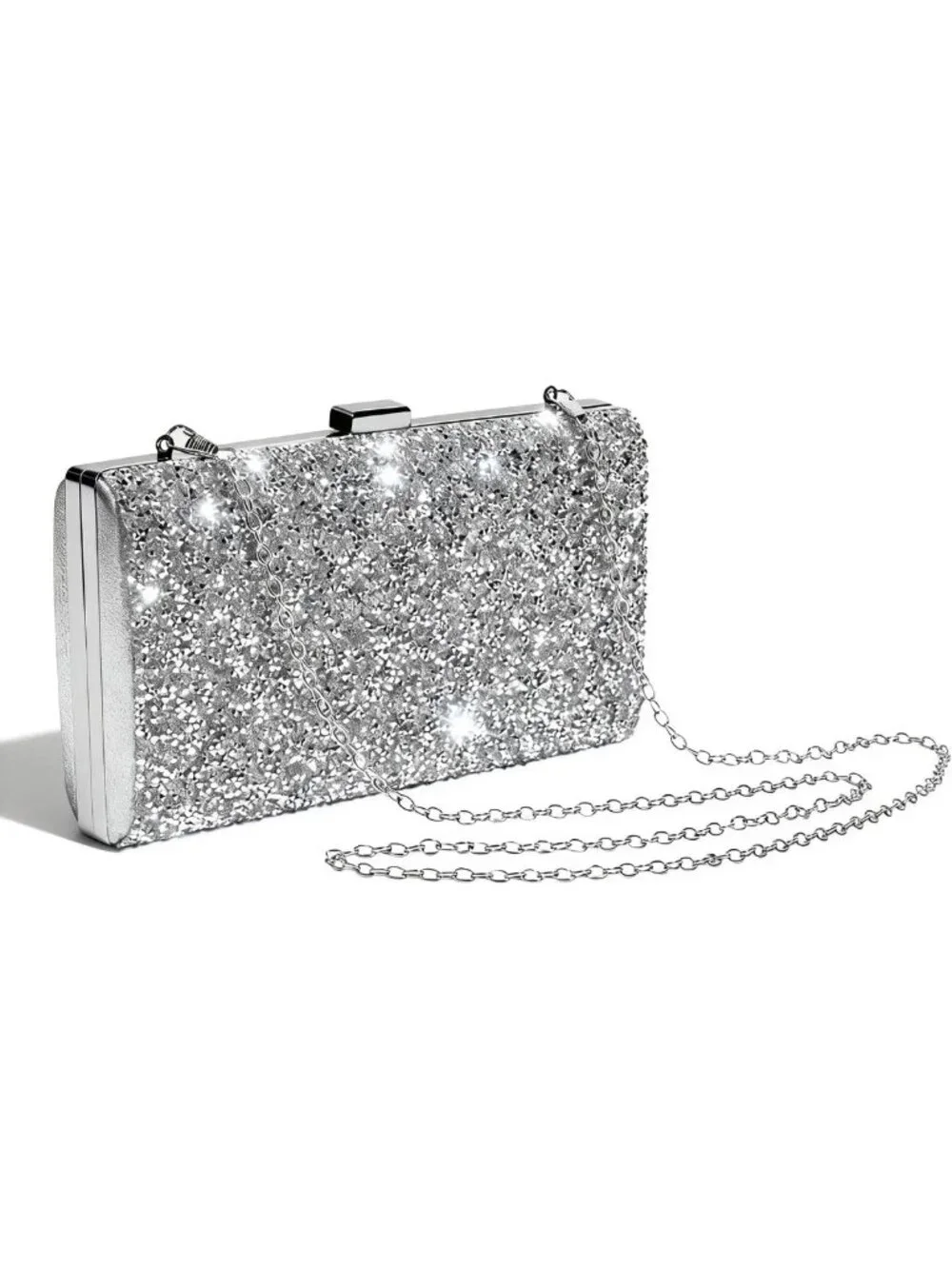 Elegant Silver Evening Clutch Bag for Weddings, Parties & Prom - Formal Handbag
